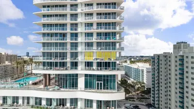 a rendering of a tall building with a pool at Ventur Luxe Condo l Oceanview - Gym, Beach Access in Hollywood