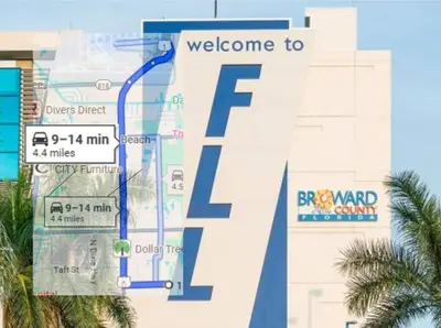 a map of the entrance to a resort at Tropical 3BR Escape with Pool, 7 Min Drive to Beach in Hollywood