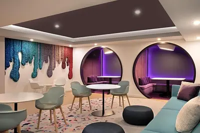 a room with two tables and chairs and two mirrors at Great Miami Stay Steps from Bayside & the Beach in Miami