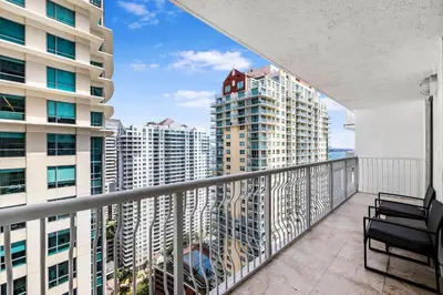 a balcony with a view of tall buildings at Enjoy of Beautiful City Views From This Condo in Miami