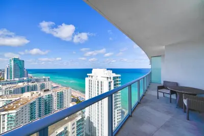 a balcony with a view of the ocean at Level Up in This Condo w Breathtaking Views! in Hollywood