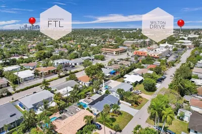an aerial view of a small town with buildings at The Zen Den - Heated pool - One mile to heart of The Drive in Fort Lauderdale