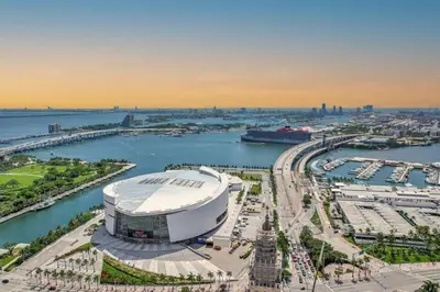an aerial view of a large building next to a river at Stylish Studio -Amenities & Pool in Miami