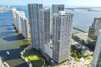 an aerial view of a city with tall buildings at Sky High Penthouse Corner 2BR 2BA Icon Brickell in Miami