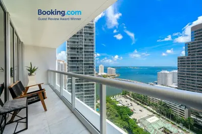 a balcony with a view of the ocean at Charming Ocean View 2BR 1BA ICON Brickell in Miami