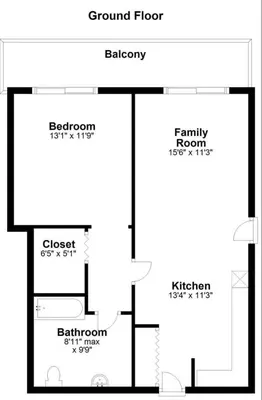 a black and white floor plan of a house at 1 Bedroom w Kitchen on Beachwalk Beach &Pool &Gym in Hallandale Beach
