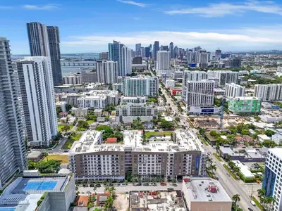 an aerial view of a city with tall buildings at Trendy One Bedroom Getaway Steps from Biscayne in Miami