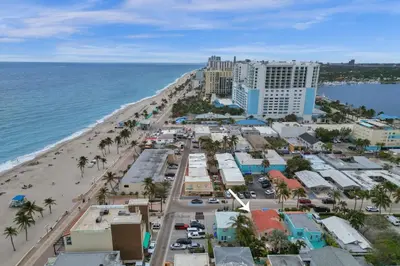 an aerial view of a city and the beach at Seaside Beach House in Hollywood