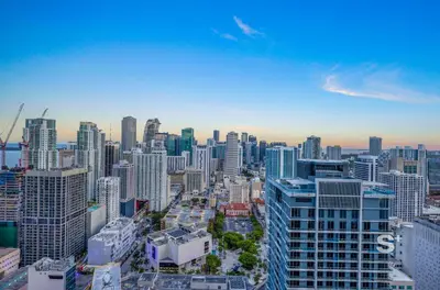 an aerial view of a city with tall buildings at Stylish 1-BD Condo - City Views in Miami