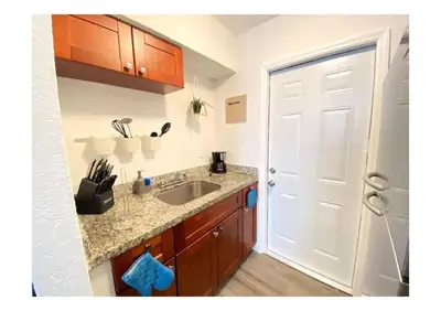 a kitchen with a sink and a white door at Cozy Place Near Design District - 2 in Miami