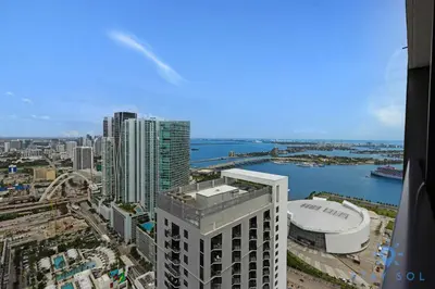 an aerial view of a city with a building at 1 BR - City Views Gym & Pool in Miami