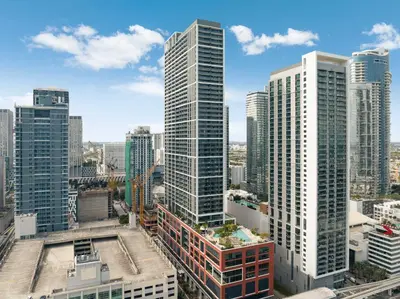an aerial view of a city with tall buildings at Lemon Drop - Modern Central & Full Amenities in Miami