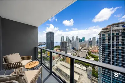 a balcony with a view of the city at Chic Downtown Studio with City Views in Miami