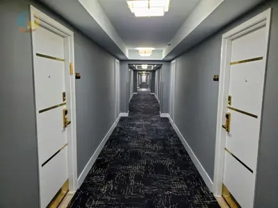 a corridor with doors and a carpeted hallway at Alexander 1421 in Miami Beach