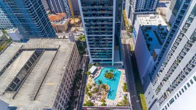an aerial view of a building with a pool at Splendid 1 Bed - Amazing views in Miami