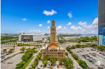 a view of a city with a clock tower at Upscale 1-BD Condo in DTW Miami - City Views in Miami
