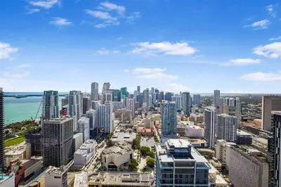 an aerial view of a city with tall buildings at Exclusive Studio with City Views in Downtown Miami in Miami