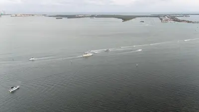 an aerial view of a large body of water with boats at Relax and stunning view 20th Floor Views in Miami
