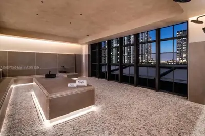 a large room with a view of the city at 2 bedroom Stylish Condo Downtown Pool Gym spa in Miami