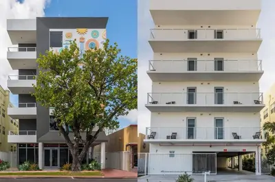 a building with a tree in front of it at Apto Moderno a 5min da Praia em South Beach in Miami Beach