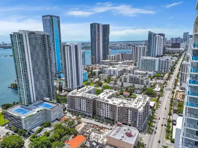 an aerial view of a city with tall buildings at Luxury 2BR with City Views on Biscayne Blvd in Miami