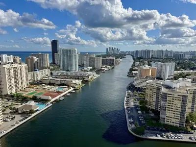 an aerial view of a river in a city at Hallandale Beach Apmt 1B 1B Beach & Pool Service in Hallandale Beach