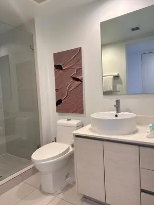 a bathroom with a toilet and a sink and a shower at Studio Miami with Beach and Lounge Chairs 2 Full beds 2403 in Hallandale Beach