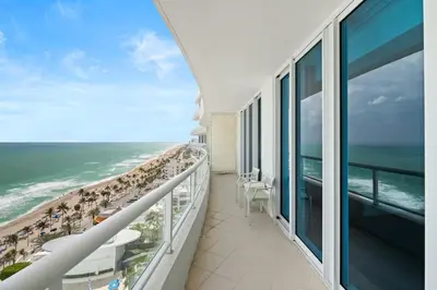 a balcony with a view of the ocean at Oceanfront Ritz-Carlton 1 Bedroom Luxury Residence in Fort Lauderdale