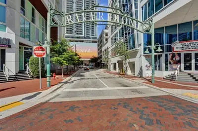 an empty street in a city with a do not enter sign at Eden Collection Studio Steps to Beach in Fort Lauderdale