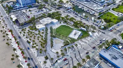 an aerial view of a parking lot with palm trees at Banyan St 2BR 1BA off Las Olas Steps to Beach 1 in Fort Lauderdale