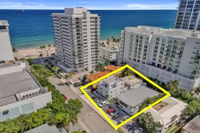an aerial view of a building in front of the ocean at Eden Escape 1 BR 2202 Walk to FLT Beach in Fort Lauderdale