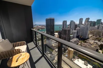 a balcony with a view of the city at Extraordinary Studio in Downtown Miami with incredible views in Miami