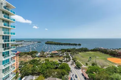 a view of a harbor with boats in the water at Bay View Beauty 1 Bedroom condo in Coconut Grove Parking Included in Miami