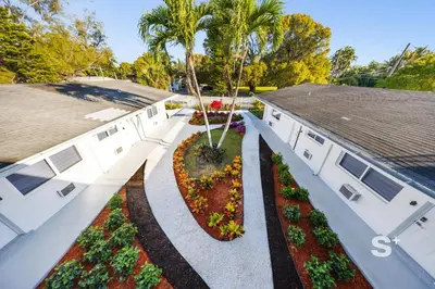 arial view of a building with a garden at Modern 1-BD Miami Apt Gym, BBQ, Free Parking in Miami