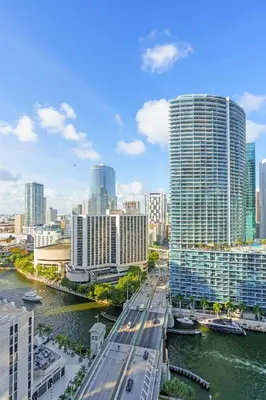 a view of a city with a river and buildings at icon Brickell 2 bed 2bath at W residence in Miami
