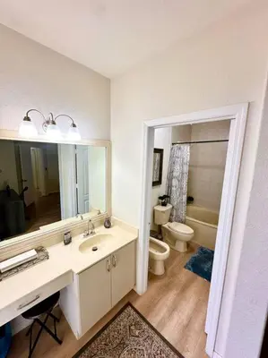 a bathroom with a sink and a toilet and a mirror at Luxury DreamStay Miami 3BED 2BATH King Suite in Burrs Strip