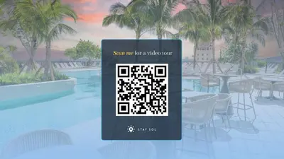 a qr code sign sitting next to a pool at Modern Stylish 1BR Apartment with Pool in Miami