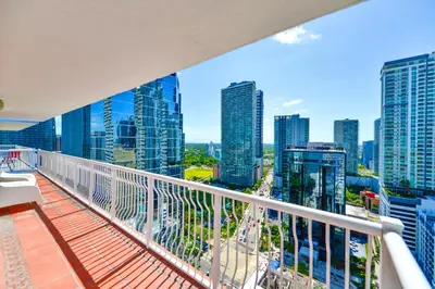 a balcony with a view of a city at Upscale Condo in Brickell in Miami