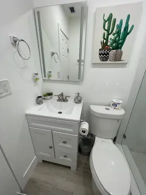 a white bathroom with a toilet and a sink at Beautiful House in Coral Gables FL in Miami