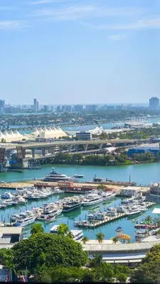 a group of boats docked in a harbor at 2-Bedr Downtown Miami Condo Bay Views in Miami