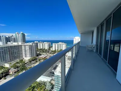 a balcony of a building with a view of the ocean at Hyde the best apartment next to Hollywood Beach 2B 2B in Hollywood