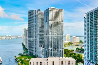an aerial view of a city with tall skyscrapers at Luxury Miami Condo with Breathtaking City & Bay Views in Miami