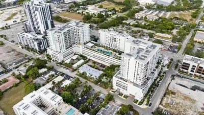 an overhead view of a city with tall buildings at Chic Ft Lauderdale 2BR | Pool + Nightlife in Fort Lauderdale