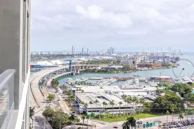a view of a marina from a building at 2012 New Apt with Pool and Gym in front of Kaseya Center in Miami