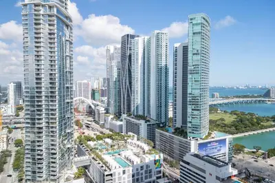 an aerial view of a city with tall buildings at 2901 Beautiful Downtown Apt with Pool and Gym in Miami