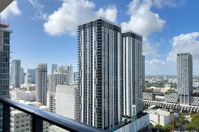 a view of a city skyline with tall buildings at 2704 Beautiful Downtown Apt with Gym Pool Spa Skyline Views and in front of Kaseya Center in Miami