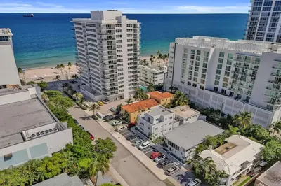 an aerial view of a city with buildings and the ocean at Eden Collection Junior Suite Steps to Beach in Fort Lauderdale