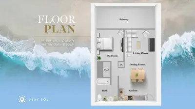 a flyer of a floor plan of a house at Amazing 1BR Apt View & Balcony - Pool & Gym in Hallandale Beach