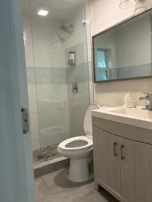 a bathroom with a toilet and a sink and a shower at Palace at the Gables in Miami