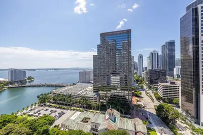 an aerial view of a city with a body of water at W Hotel 2BR Ocean View, Pool, Spa, Free Gym Classes in Miami